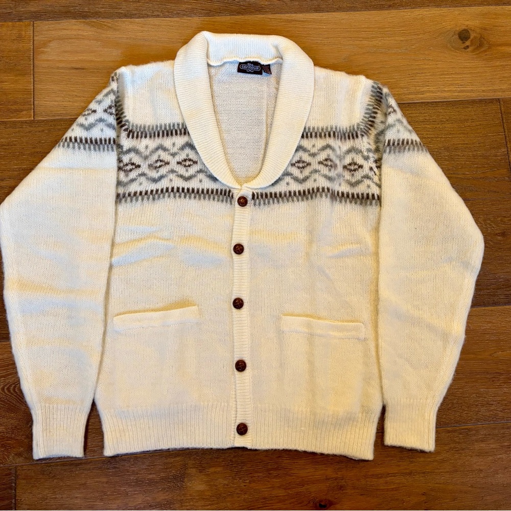 VINTAGE 70s Deadstock The Contour Mens Button Up Sweater, Cardigan, Large, NWOT